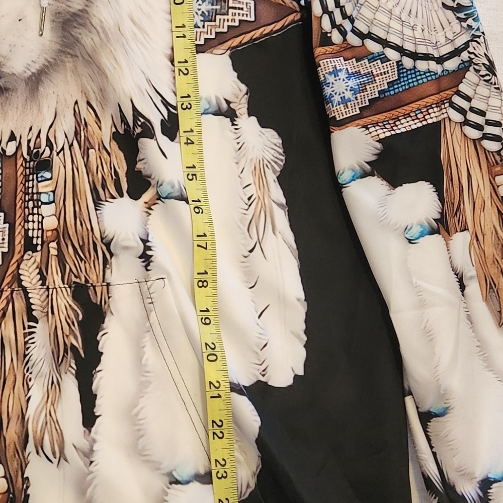 Men's Graphic Zip Up Hoodie White Wolf Feather Dreamcatcher Print XL - Picture 6 of 7